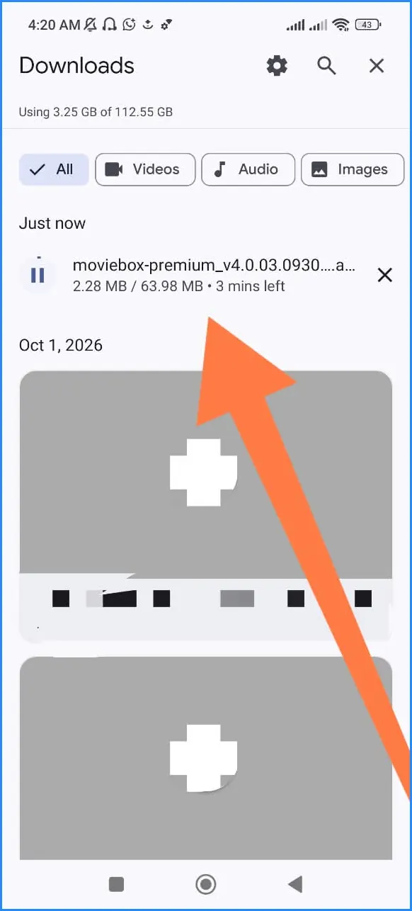 MovieBox APK download progress in Android Downloads