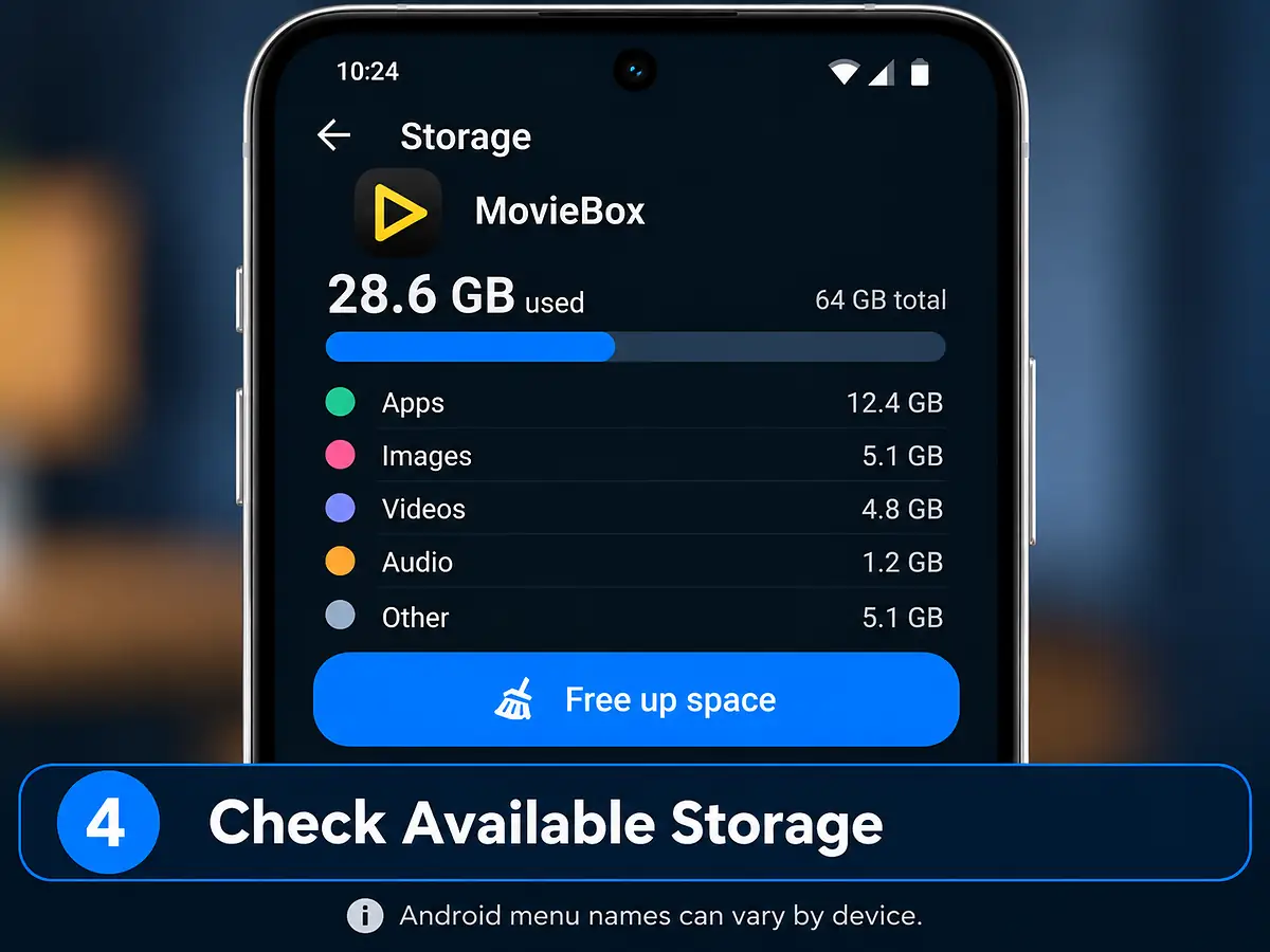 MovieBox Not Working? Fix Common Android Problems 4 Check available Android storage for MovieBox