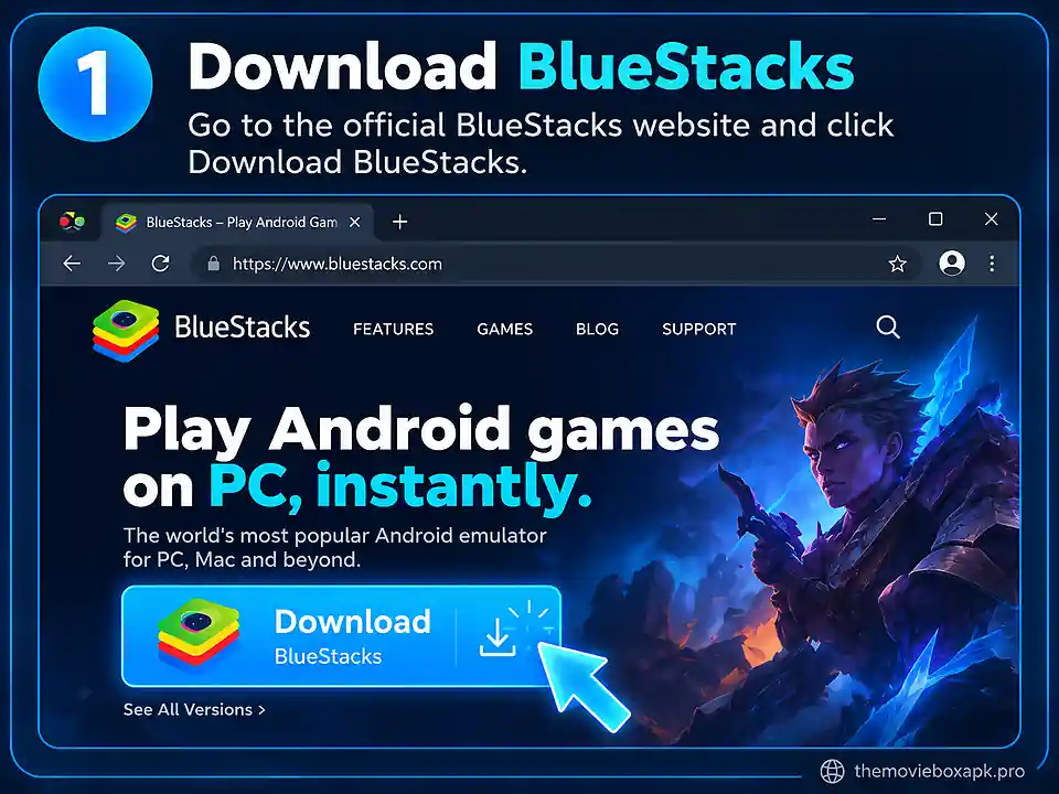 MovieBox for PC: How to Use MovieBox on Windows 6 Download BlueStacks for MovieBox on PC from the official website