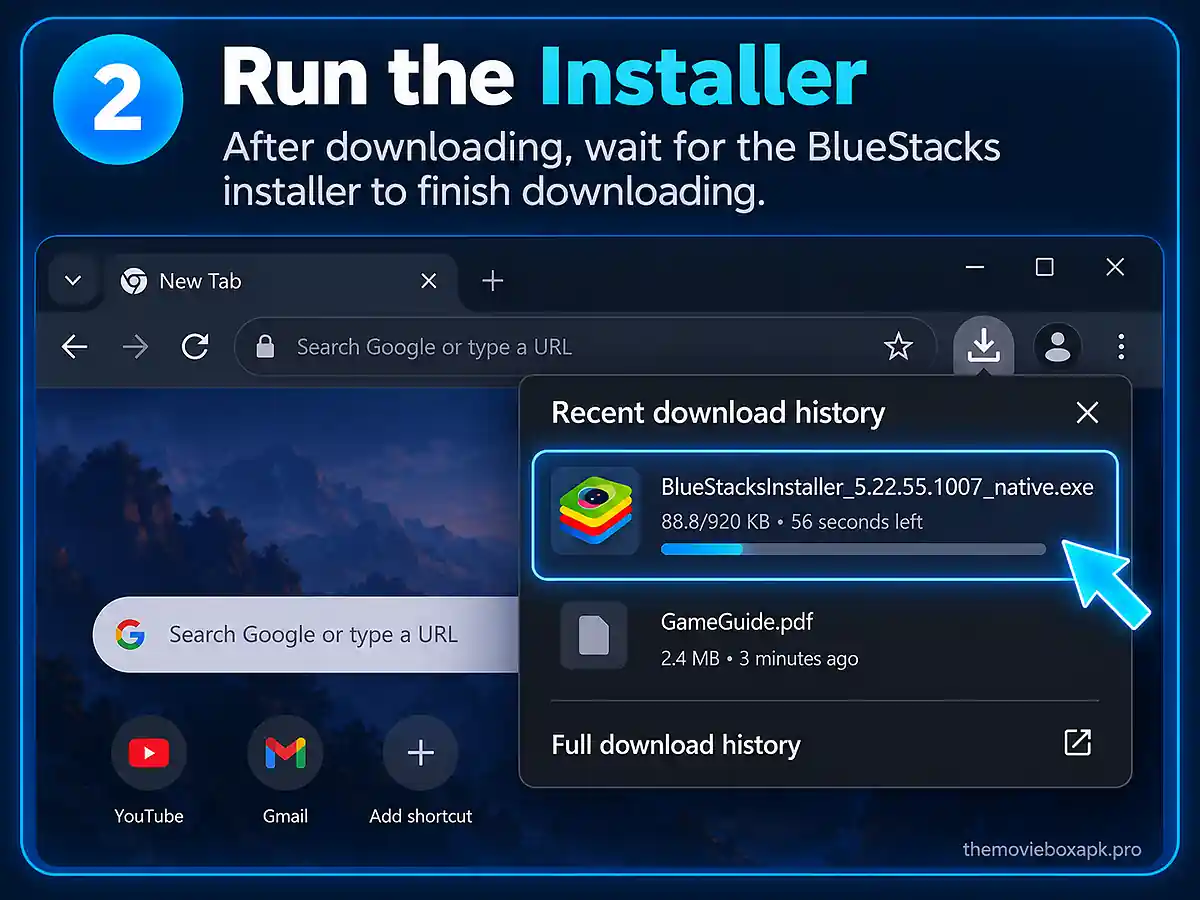 MovieBox for PC: How to Use MovieBox on Windows 7 Run the BlueStacks installer on Windows for MovieBox PC setup